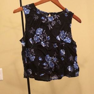 Blue floral high-neck crop top